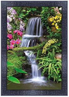 pnf Poster And Frame Vastu Waterfall Scenery Wooden Photo Frame | Home Decor Item Digital Reprint 14 inch x 10 inch Painting