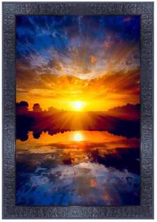 pnf Poster And Frame Vastu Sunrise Scenery Wooden Photo Frame | Home Decor Item Digital Reprint 14 inch x 10 inch Painting