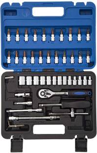 Mass Pro 46Pcs Multi-Purpose 1/4"inch Ratchet Socket Spannar Wrench Set with Extension Rod and Carry Box for Automobiles/Bike/Car Repair Tools Kit Socket Set