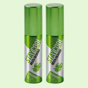 STAY COOL Breath Freshener Sprays - Pack of 2 - 20 ML per unit - ALCOHOL FREE Sugar FREE Fat FREE - Mouth Freshener Spray