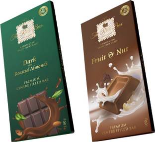 The Rich Box Dark Chocolate With Roasted Almond Bar and Fruit n Nut Chocolate Bar, Two Bars 100gm each Bars