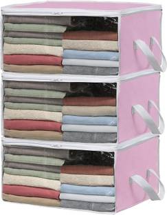 wini krafts 3 3 Pack Foldable Closet Organizer Clothing Storage Box with Clear Window, Pink 07