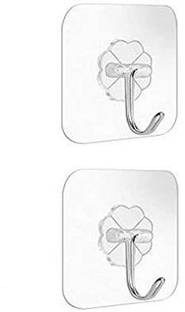 NEW WARE (Pack of 2) Self Adhesive Heavy Duty Hooks,Transparent Sticky Wall Hooks Hangers with 10 kg Load Capacity,Waterproof Hanger for Kitchen/Bathroom appliances,Multi Purpose Holder Hook 1