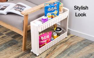 NEWON 2 Tier Kitchen Storage Organizer Rack Holder with Wheels( 2 Layer, ) Plastic Kitchen Trolley Plastic Kitchen Trolley
