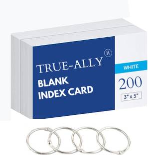 True-Ally unruled Index Flash Cards - 3x5 inch, White, 100 Cards, 200 GSM - with Free Binder Rings for Short Notes, cue Cards, Cheat Sheets, exam, Interview Preparation Sketch Pad
