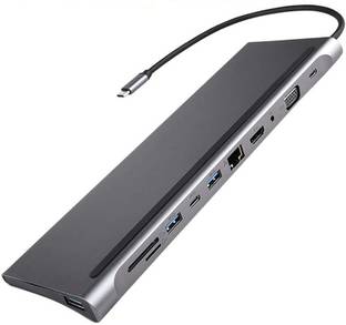 99Gems Dock Station Adapter,11-in-1 Type C Adapter with USB 3.0 Ethernet VGA 4K HDMI Port,SD/TF Card Reader,PD Charging Port and 3.5mm Audio Jack Compatible with ,ChromeBook and More Laptop 11 IN 1 HUB USB Hub