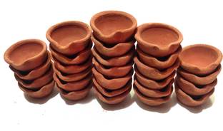 Ayodhya Bhakti Small Diya !! Deepak !! Mitti ka Diyal/Deepak !! Diyali !! Dipawali !! Diwali !! Mitti ka Chirag !! mitti ka Diya Small !! Sets of 24-Pic Earthenware (Pack of 24) Table Diya Set