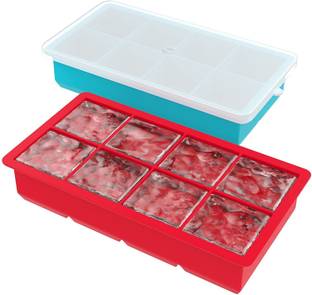 Zeinwap Stackable Large Ice Cube Trays - 8 Cubes per Tray - Ideal for Cocktails, Frozen Multicolor Silicone Ice Cube Tray