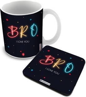 Jhingalala Bro I Love You Printed with Coaster Gift for Brother, Rakhi Gift for Brother (2357) Ceramic Coffee Mug