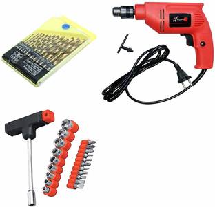 Shopper52 Powerful Metal and Plastic Drill Machine with 13 Pieces Drill Bit Set and 21 Pieces Toolkit ...