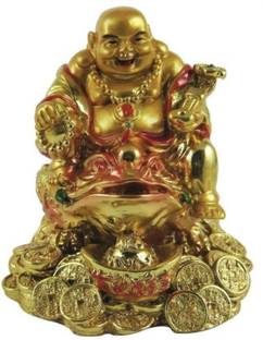 DLM FENG SHUI LAUGHING BUDDHA ON frog, FROG Happy Man for Good Luck, Wealth, Prosperity at Home, Office Decorative Showpiece FROG KUBER 8 cm Decorative Showpiece  -  8 cm