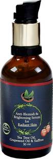 NatureNova Herbals Anti-Blemish & Brightening Serum for Radiant Skin (Tea Tree Oil, Grape Seed Oil and Saffron) | Vitamin C & Vitamin E | No Paraben, Mineral Oil