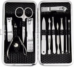 BELLA HARARO 12 in 1 Stainless Steel Manicure Pedicure Set Nail Cutter Scissors Care Set Tweezers Knife Ear Pick Eyebrow Scissors Utility Tools Grooming Kits with Leather Hard Case