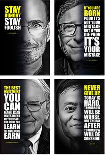 Steve Jobs, Warren Buffett, Jack Ma, Bill Gates, Motivational Wall Posters and Inspirational Quotes for Office, Home and gym, Pack of 04 Paper Print