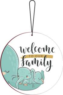 Blue Finch Welcome to Our Family Sign Wooden Front Door Decor Welcome Door Hanger Wall Hanging Sign Board Baby Shower Decoration Item