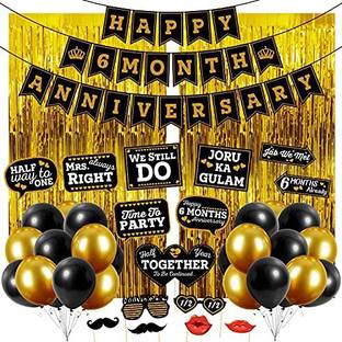 ZYOZI Happy 6 Month Anniversary, Happy 6 Month Wedding Anniversary Decorations with Banner, Foil Curtain, Photobooth Props and Balloons for 6 Month Anniversary Party Decorations (Pack of 43)