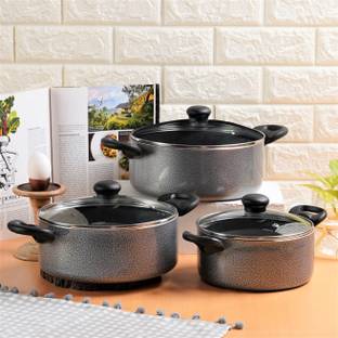 Kreme DELUXE 3mm Induction Bottom Casserole 2.5L + 3.5L + 4.5L Set of 3 pcs Induction Bottom Non-Stick Coated Cookware Set