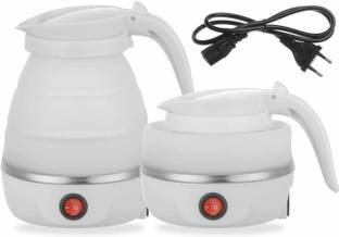 Shop4Ever Travel Foldable Fast Boiling Portable Electric Kettle - Silicone Food Grade Boil Dry Protection 220V -600ML for Travel and Home & Office Use (Blue/White/Pink) Electric Kettle