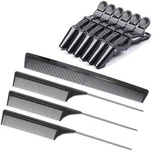 E-DUNIA Alligator Hair Clips for Styling Sectioning, Include 5 Alligator Clips for Hair, 3 Rat Tail ectioning Combs and 1 Carbon Fine Cutting Comb, Professional Salon Hair Clips Set for Women Girls Men Kids