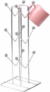 SOUVENIR Cup Kitchen Rack Steel Cup Stand, Coffee Mug and Tea Storage Rack Stainless Steel Tree Stand, Multifunction Under Shelf Holder Organizer for Kitchen Counter, Cabinet, Table with 12 Hooks