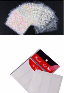 TREXEE (Pack Of 55) 3D Nail Sticker(50) & French Sticker(5) set Transparent Bottom Nail Art Stickers Dacels Nail Design Decoration Manicure Decals Nail Art Accessory 3D Floral Design Nail Sticker Decoration
