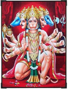FURNATO FURNATO UV Coated Long Lasting MDF Framed Picture of PANCHAMUKHI HANUMAN Ji Digital Reprint 11.5 inch x 8.8 inch Painting
