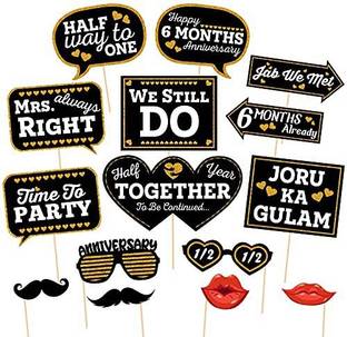 ZYOZI 15 pcs Happy 6 Month Anniversary Photo Booth Party Props /Half Anniversary Decoration Items / Six Month Anniversary Decoration Photo Booth Board
