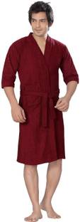 ELEVANTO Maroon Free Size Bath Robe