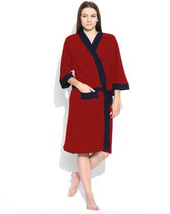 ELEVANTO Red & blue Free Size Bath Robe
