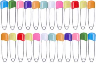 Nyamah sales Multicolor Stainless Steel Safety Pins Set with Plastic Head for Children Use Saree Pin for Women and Girls Pack of _24 Brooch