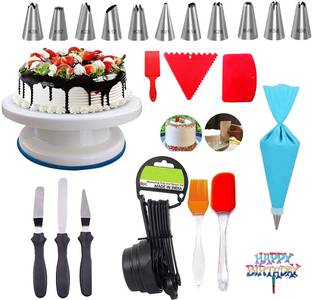 Gabani fashion All In One Bakeware Cake Combo Tools Cake Baking and making Tools Combo For Cake Decoration At Home, Kitchen And Store Kitchen Tool Set Cake Tools Cake turning table+ 12 piece nozzles set+ 3 piece unique red scrapper+ set of spatula brush+ 8 piece measuring spoon + 3 spatulas Kitchen Tool Set