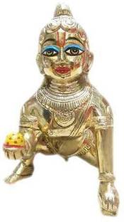 idolcollections Laddu Gopal Idol Quality/Brass Laddu Gopal Idol/Golden Bal Gopal Idol/Little Krishna Idol/Makhan Chor Idol/Krishna Idol 400gms Decorative Showpiece  -  7 cm