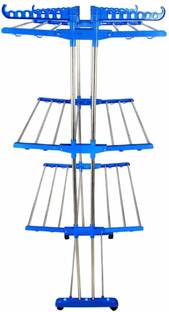 GVJ TRADERS Steel Floor Cloth Dryer Stand Heavy Duty 3 Layer Clothes Drying Rack Stand with Hanger Floor Cloth DryerStand