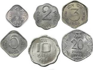 jaya collection SET OF 6 VERY OLD COINS – 1 PAISA, 2 PAISE, 3 PAISE, 5 PAISE, 10 PAISE & 20 PAISE OLD COINS * ALUMINIUM COINS * ALL COINS WILL BE OF MIXED YEAR AND WILL BE PROVIDED AS PER AVAILABILITY OF YEAR Modern Coin Collection