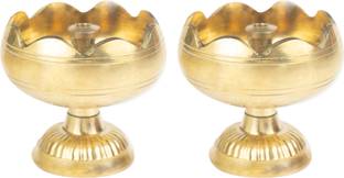 Spillbox Traditional Handcrafted Brass Diya Oil Lamp for Home Temple Puja Articles Decor Gifts Brass (Pack of 2) Table Diya