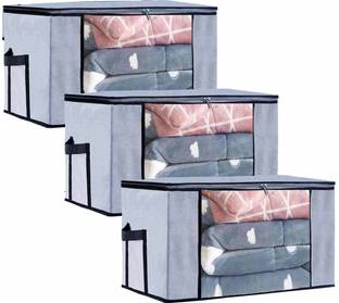 PerfectKrafts Set of 3 Large Blanket Cover Bags Clothing organizer for clothes, closet storage underbed cupboard organizer Garment Cover PK101011