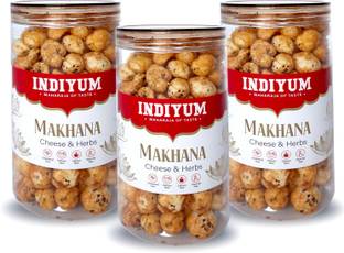 Indiyum Roasted Makhana Foxnut Chesse & Herbs 270g (90g X 3) Flavoured Makhana Snacks Jar Fox Nut