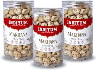 Indiyum Roasted Makhana Foxnut Home Style 270g (90g X 3) Flavoured Makhana Snacks Jar Fox Nut