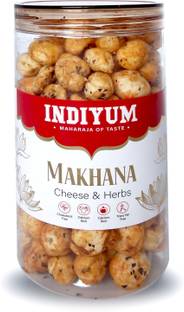 Indiyum Roasted Makhana Foxnut Chesse & Herbs 90g Flavoured Makhana Snacks Jar Fox Nut