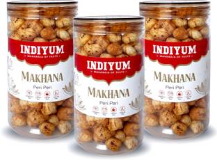 Indiyum Roasted Makhana Foxnut Peri Peri 270g (90g X 3) Flavoured Makhana Snacks Jar Fox Nut