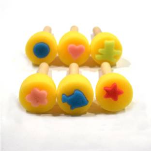 Levin 6 Pcs Round Stencil Sponge disign Yellow Dabber Wooden Handle Foam Brush Furniture Art Crafts Painting Tool Supplies Painting Stippler Set DIY Painting Tools Painting Sponge Brush