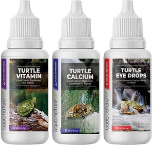 Aquanature Special Combo Turtle Eye Drops, Turtle Vitamin & Turtle Calcium Health Supplement 30ml Each Pet Health Supplements