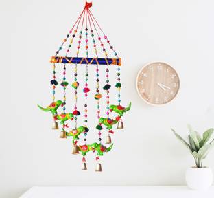 Raj Shai Craft Art Gallery Wind chime Home Decor Handcrafted Handpainted Office,Temple ,Hanging Decorat Wall/Door/Window paper mache 80CM (RED) Plastic Windchime