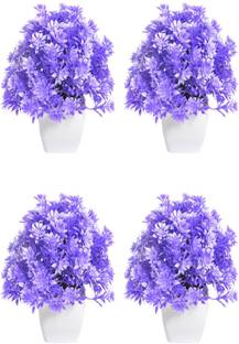 mogal Artificial Plant For Home/Office Table Decoration or Gift Table Flower Pot Bonsai Wild Artificial Plant with Pot(Purple, Pack of 4, 8inch) Bonsai Wild Artificial Plant  with Pot