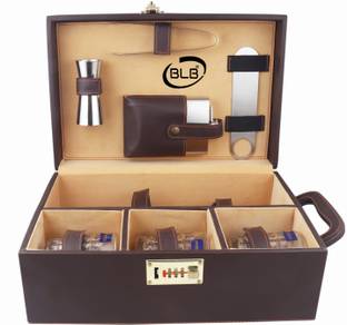 BLB Borsi leathers 3 glasses brown premium bottle Opener handy-GPBRPS002 8 - Piece Bar Set