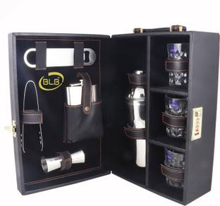 BLB Borsi leathers 3 glasses black bar set premium bottle Opener handy-GPBLP006 9 - Piece Bar Set