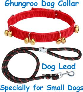 BODY BUILDING Dog Belt Combo of Red Ghungroo Collar with Black Lead Specially for Small Breed Dog Collar & Leash