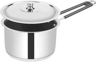 bartan hub Stainless Steel Induction Bottom Sauce Pan With Lid ( Dishwasher safe , Induction Bottom , High Quality Steel , 650 ML ) Sauce Pan 16 cm diameter with Lid 0.65 L capacity