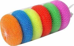 Drosselz Multipurpose Use Round Plastic Scrubber Nylon Plastic Scrubbers Scrub Pad, Body Bathing Round Multi Colour Full Loofa, High Quality Multipurpose Plastic Loofa, Scratch proof Plastic Round Scrubber for Kitchen Utensils, Tiles, Wash basin (Multi Colour, Large, Pack of 6) Washing and Cleaning Scrub Pad Scrub Sponge, Scrub Pad