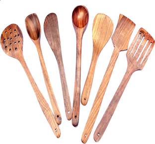 HiraWoodArt Wood Cooking Spoon Wooden Serving Spoon Set